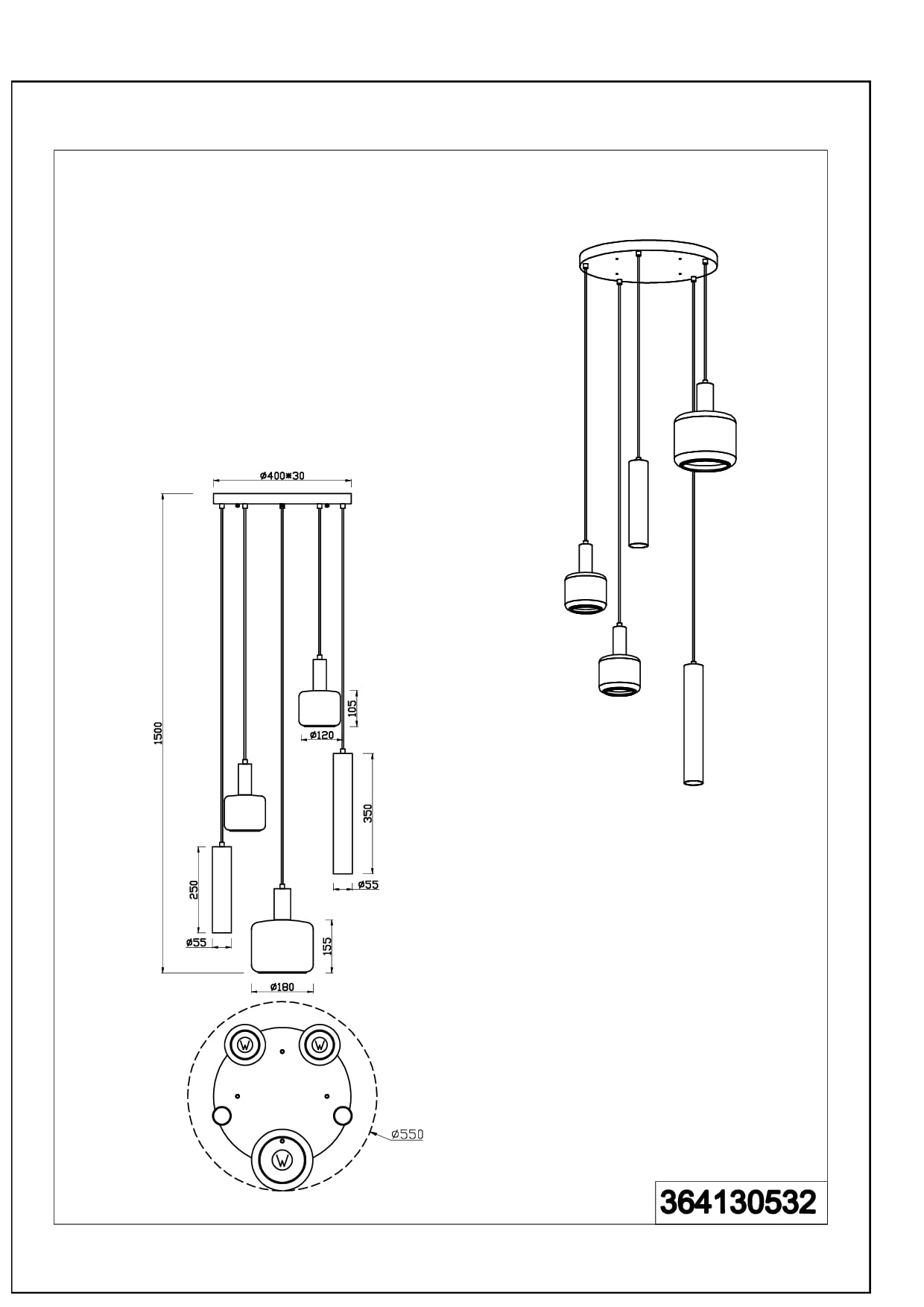 TRIO LIGHTING FOR YOU Sospensione Trio Lighting Mataro 1xe27 2xe14 2xgu10 Opaco - 364130532, Nero