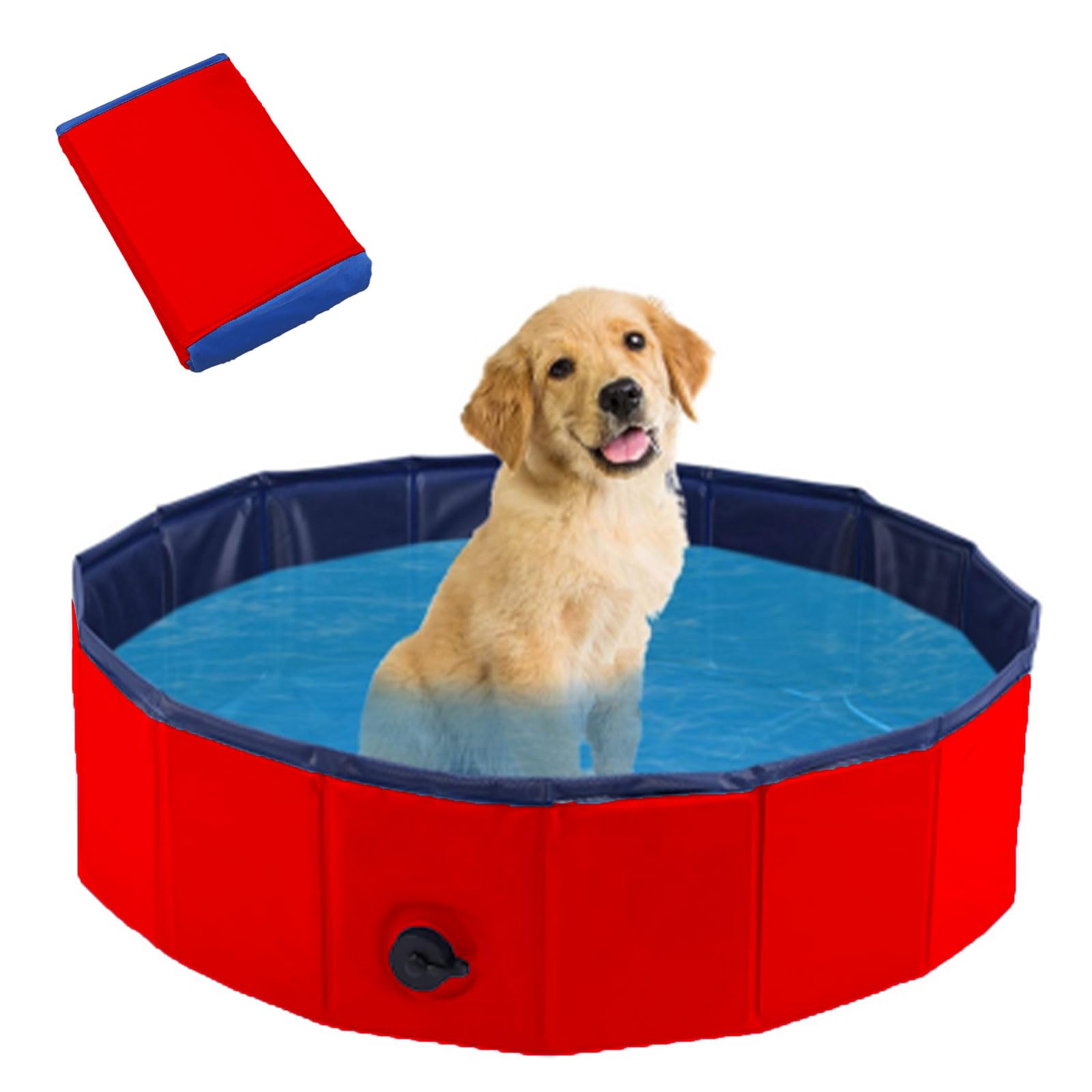 Faltbare Hundepool,Hundeplanschbecken,60x20cm Schwimmbecken,Haustier Schwimmbecken,rutschfest Tragbar PVC Swimmingpool,Rot