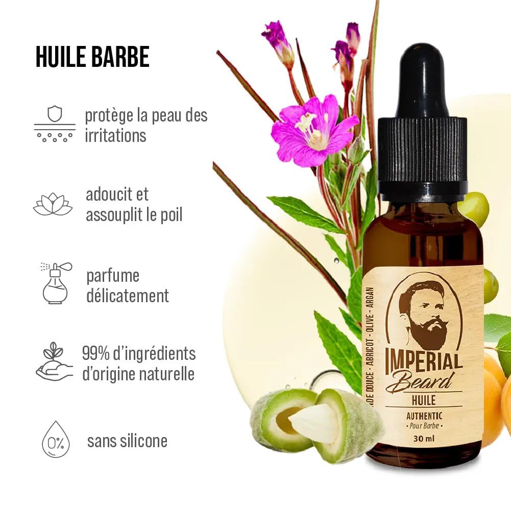 IMPERIAL BEARD - Kit Barbe Homme - 1 Peigne + 1 Shampooing Volume + 3 Soins - Cadeau Homme - Fabrication Française