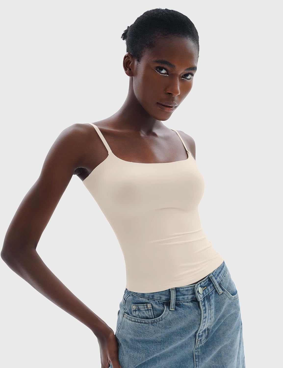 PUMIEY Women's Square Neck Tank Top Adjustable Spaghetti Straps Sleeveless Basic Tops Sharp Collection - Image 2