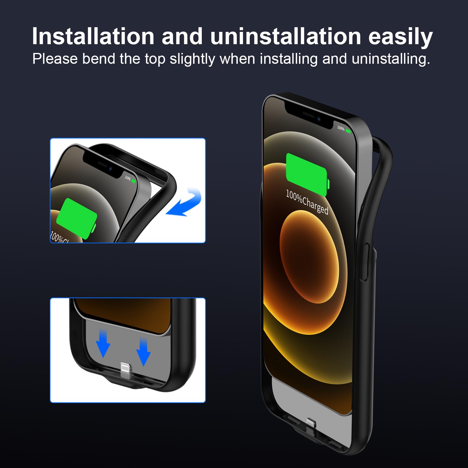 Funda de batería para iPhone 12, 7000 mAh, recargable y resistente, fuente de alimentación de emergencia para iPhone 12/12 Pro (solo compatible con 6.1 pulgadas), con protector de pantalla