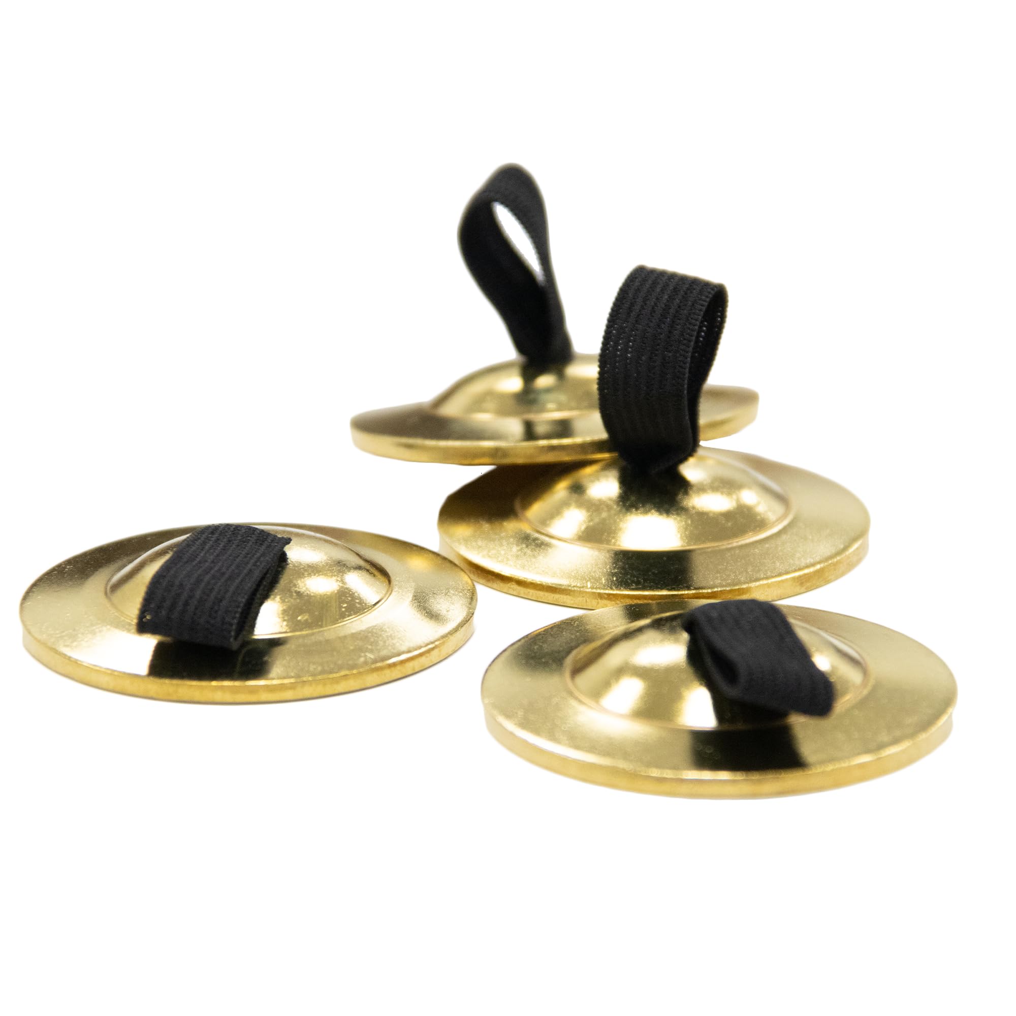 Basic Beat BB732 Cast Brass Finger Cymbals (2 Pairs) - 2 1/4 Inch, 0.7 lbs, Brighter Pitch with Stitched Black Elastic Straps
