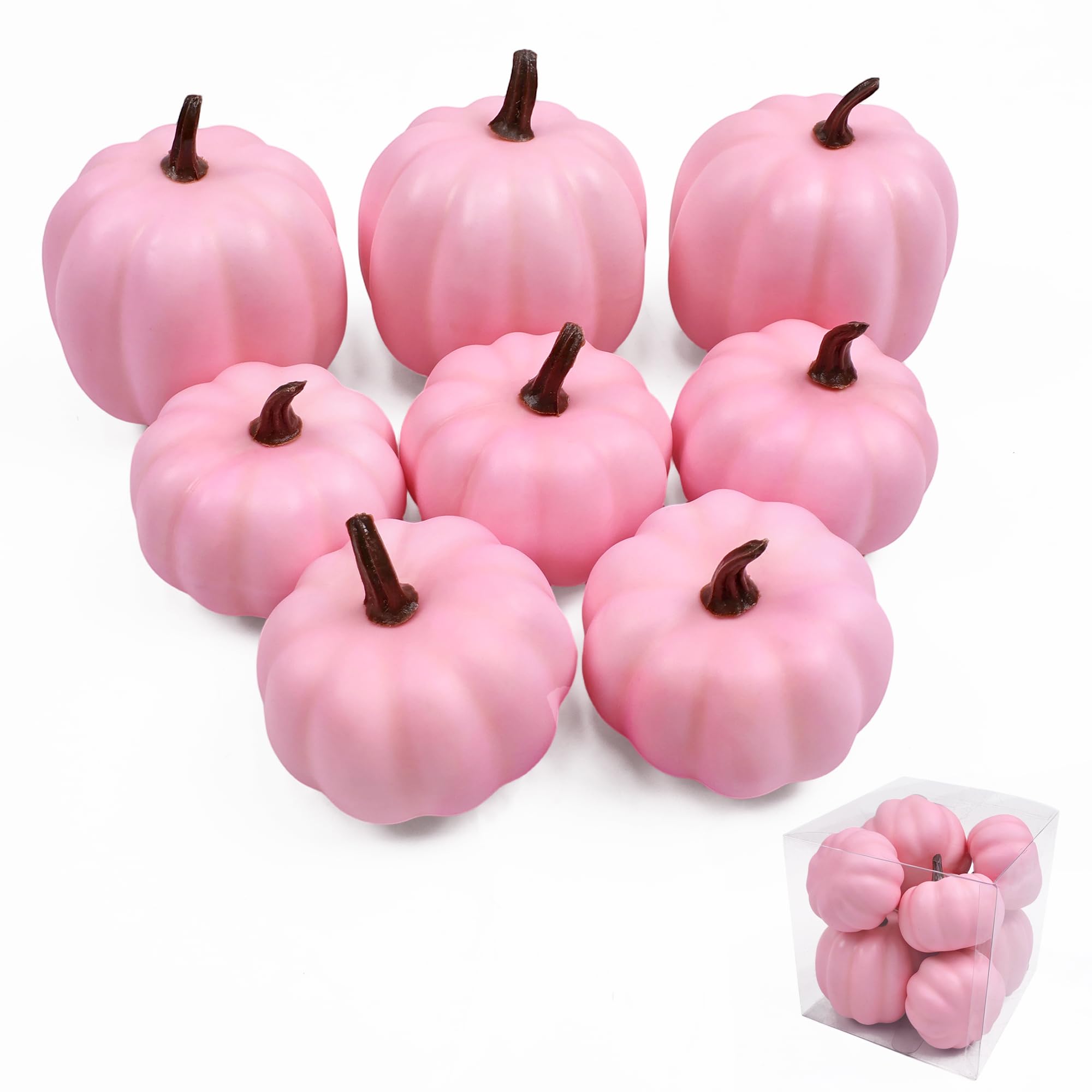 Ghrdopy Fake Pumpkins, 8 Pcs Pink Artificial Pumpkins, Plastic Pumpkins for Thanksgiving Party Table Centerpiece Autumn Home Decoration