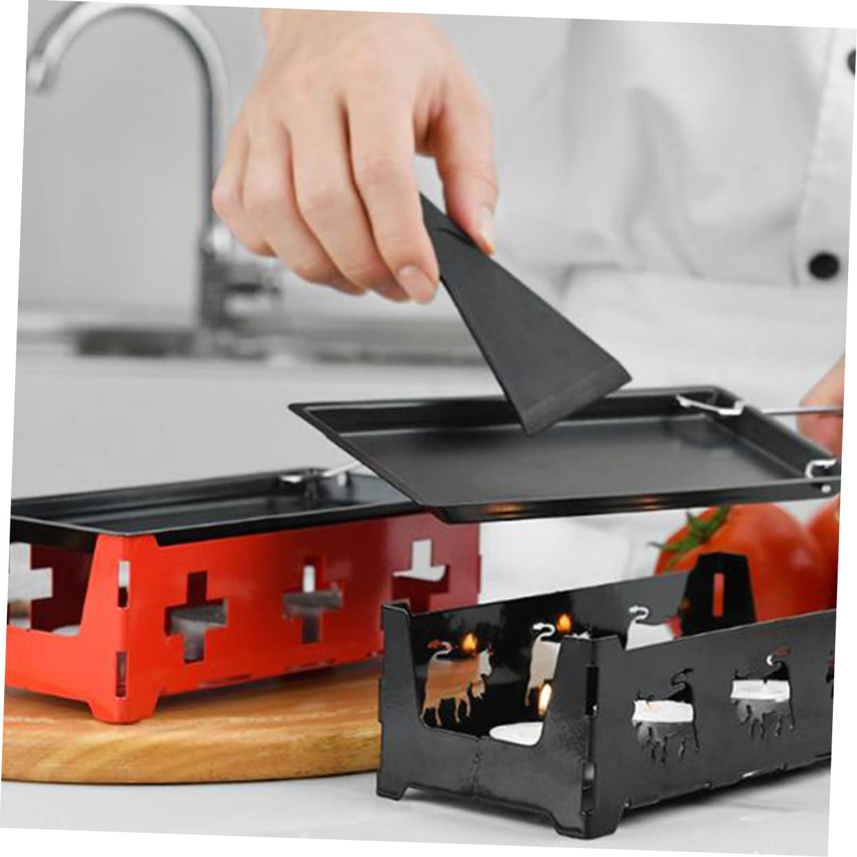 PRETYZOOM Camping Cookware Mini Non-stick Baking Tray and Grill Set for Cheese Fondue Picnic and Outdoor Cooking