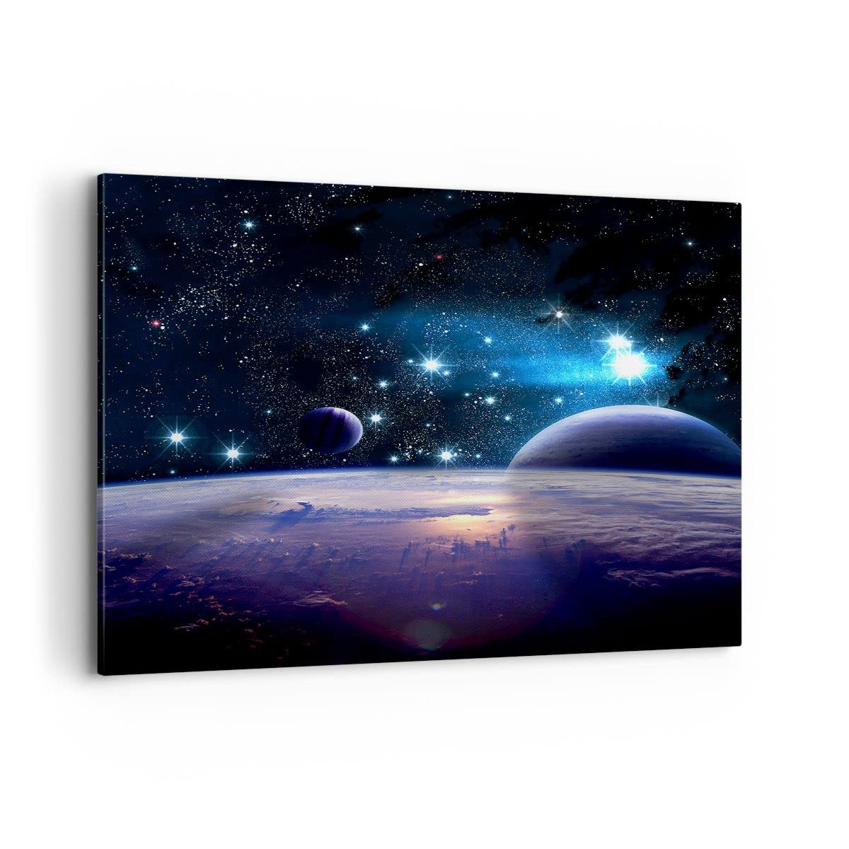 Tableau Toile Cosmos Planète 125x70cm – Triptyque 5 Parties, Déco Murale Moderne Salon