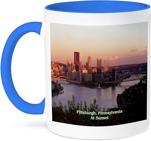 3dRose mug_55311_6 "Pittsburgh Skyline At Sunset" - Taza azul de dos tonos, 11 onzas, multicolor