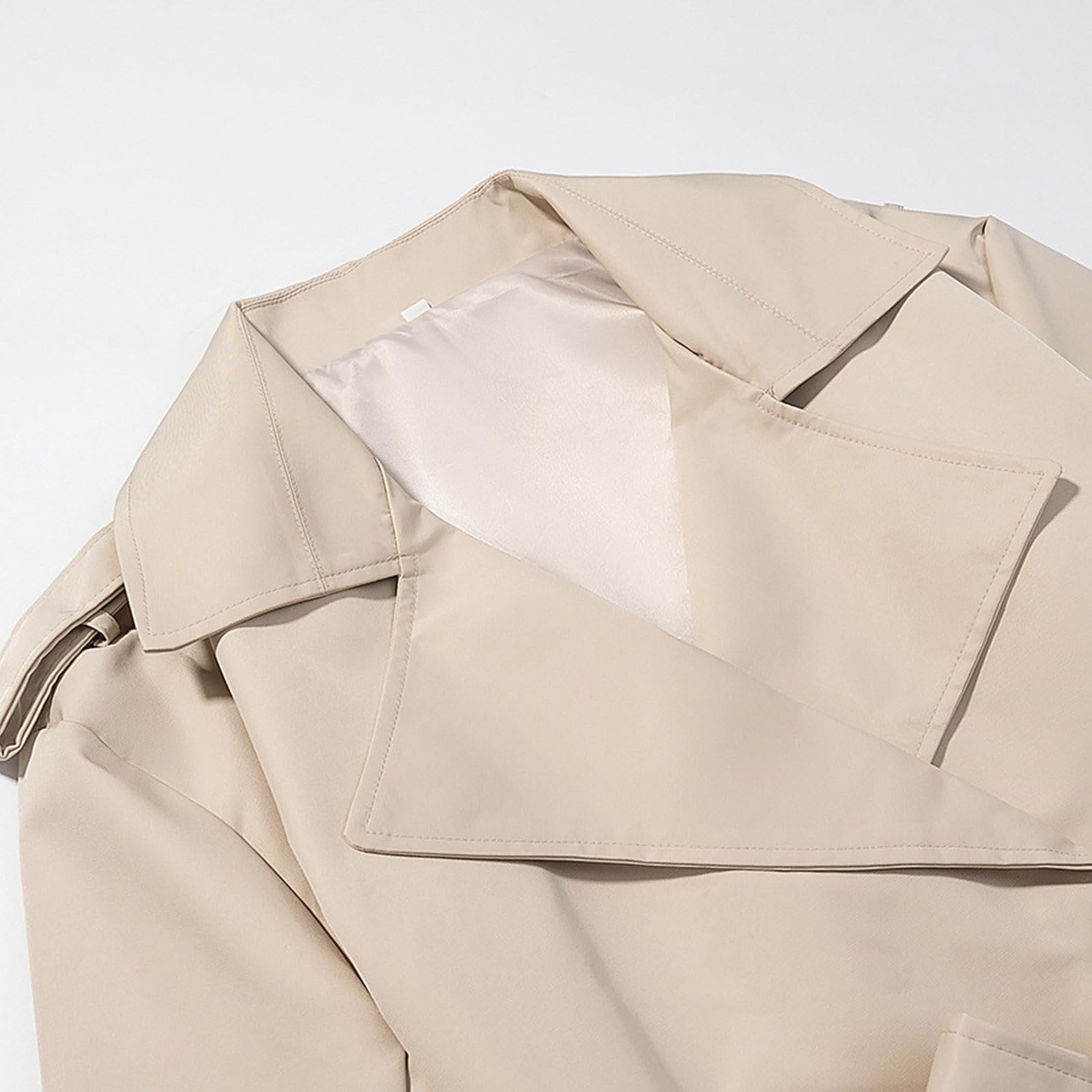 Generisch Trench corto da donna per lavoro, cappotto corto, transizione, elegante, giacca doppiopetto con cintura, trench coat colletto alto, giacca a vento leggera con bottoni, tinta unita