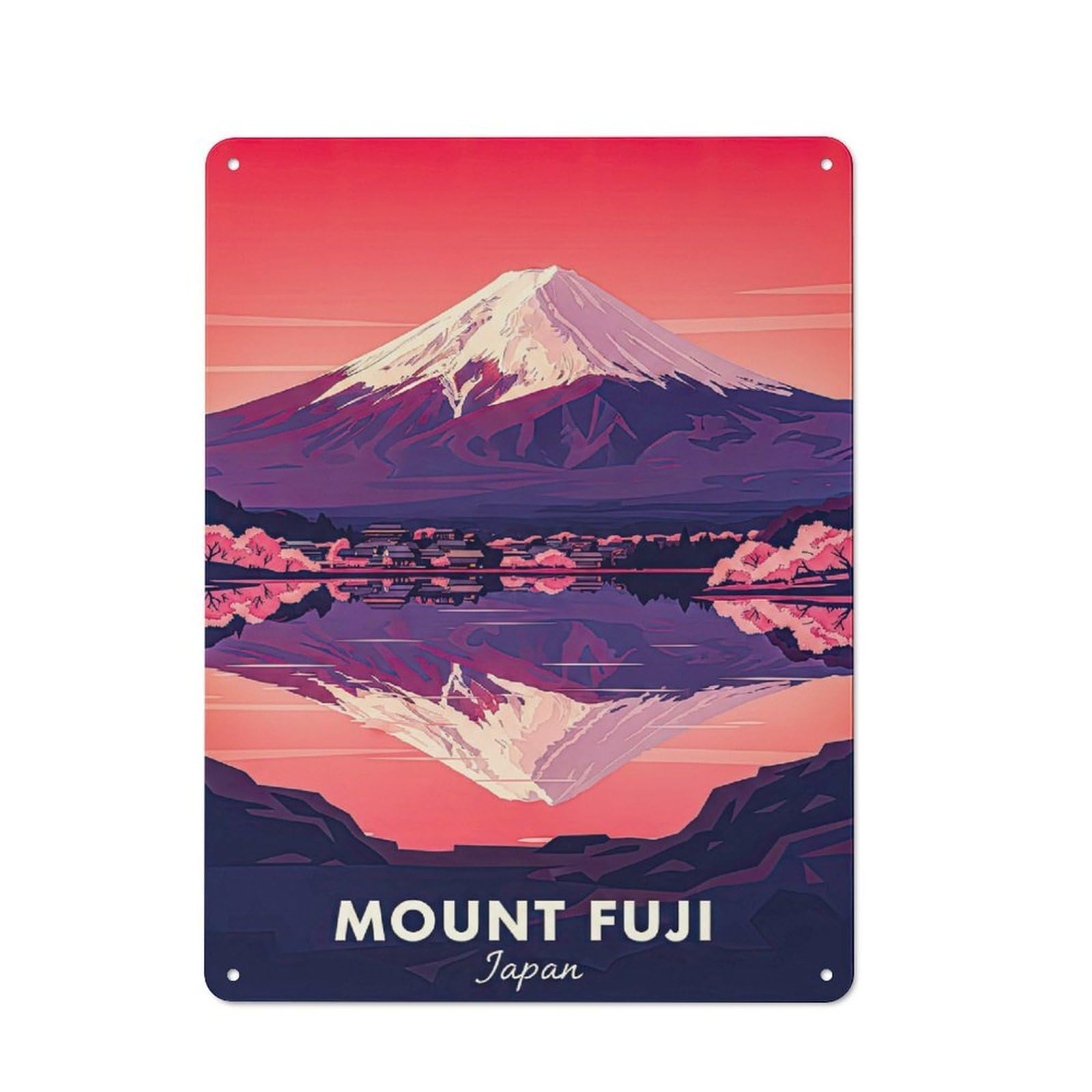 Junmoney Style-20 Mount Fuji Reflection In Japan Decorative Tin Plaque 40X30cm, Decorative Novelty Wall Art For Hallway, Home Bar, Garage Or Study