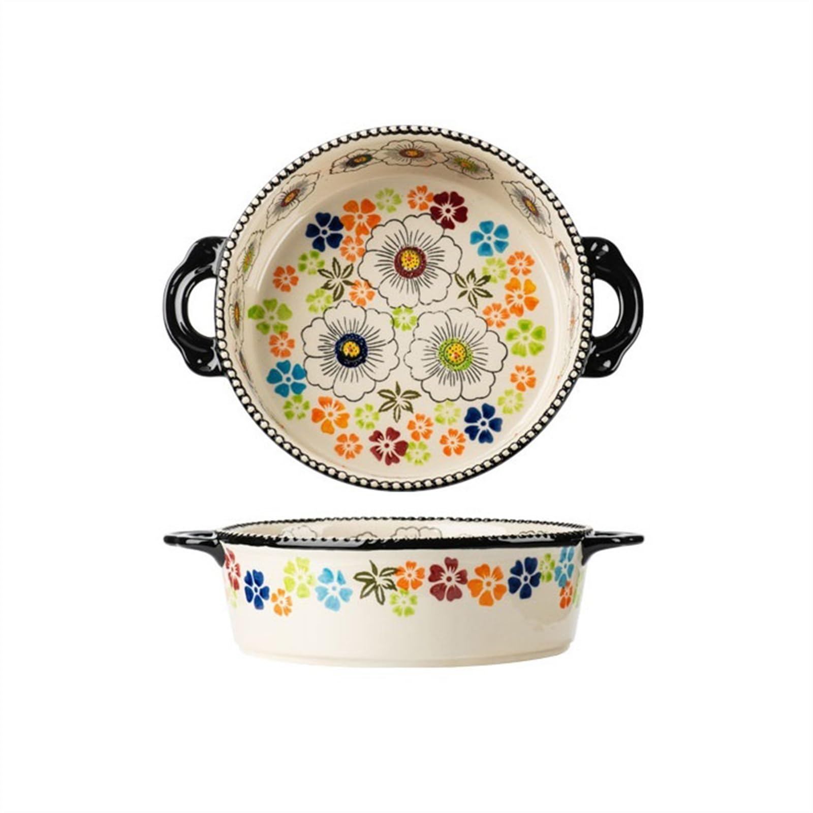 Fuente Horno Platos de horneado en casa de Gran Capacidad y Alta Temperatura, vajilla Vintage bajo vidriado, Plato de Cena Profundo con Mango Platos Lasaña(19cm)