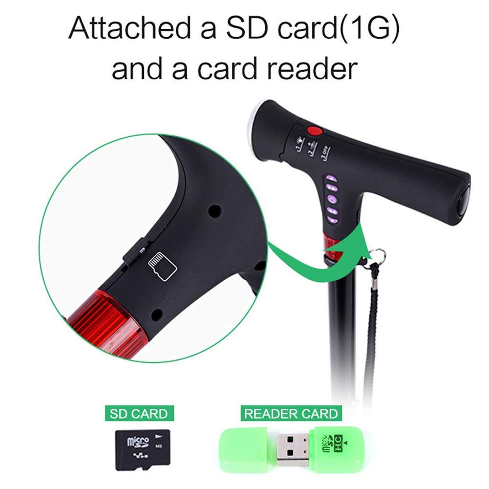 SGSG Bastón Inteligente con luz LED, Alarma de Seguridad, Dos Asas: Plegable, Ajustable de 79-89 cm, bastón Ligero para Hombres o Mujeres Bastón Inteligente, para discapacitados y ancia
