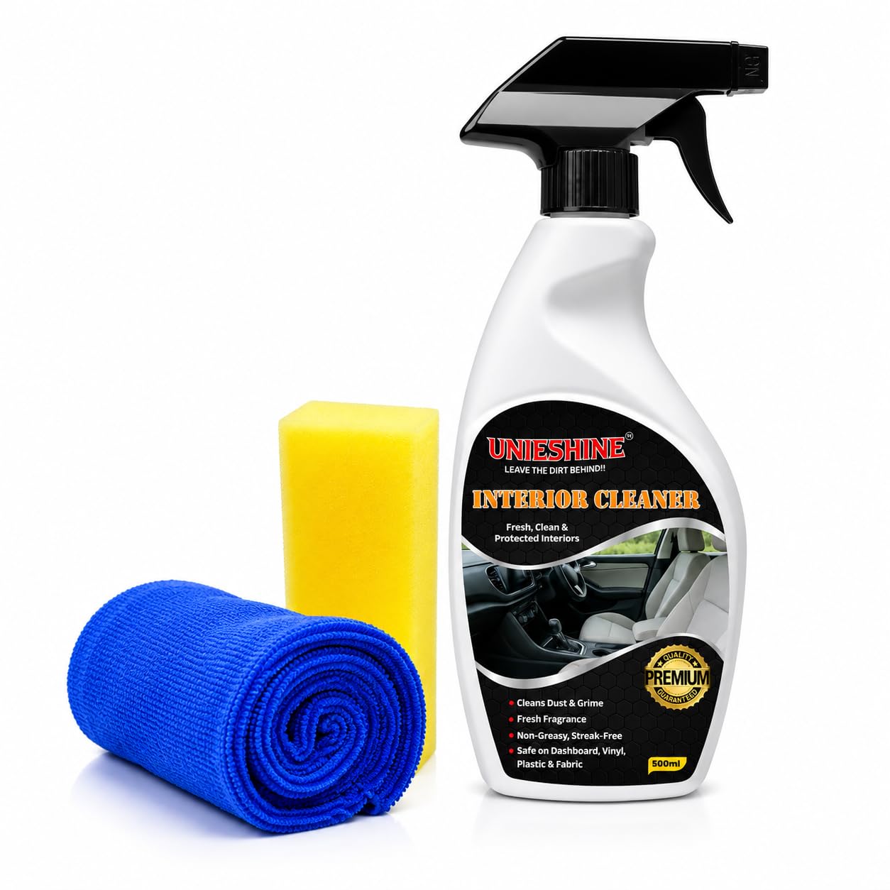 PLVR Car Interior Cleaner 500ml with Microfiber Cloth & Sponge – Multi-Surface Cleaner for Plastic, Leather, Vinyl & Rubber | Dashboard & Seat Cleaning Accessory-image-43