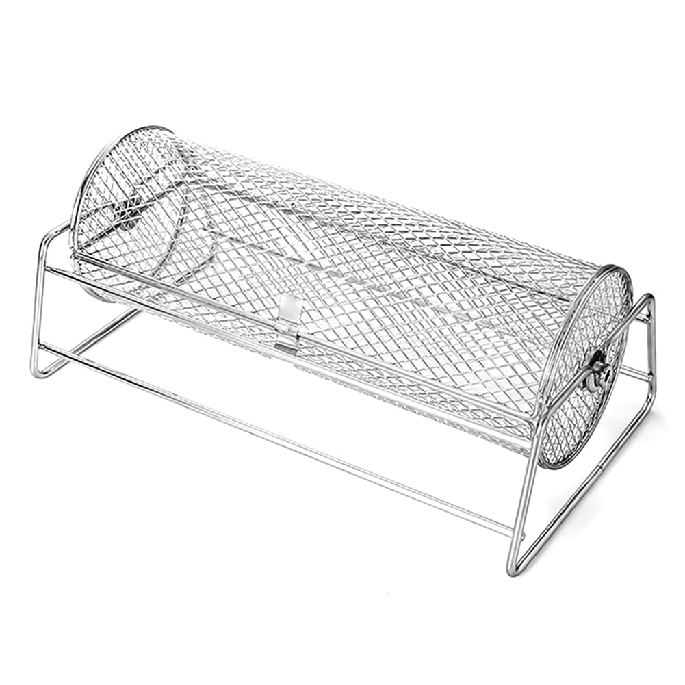 CTRLZS Stainless Steel BBQ Grill Basket Rotisserie Rolling Mesh Cage for Roasting Barbecue Grill Accessory for Even Cooking