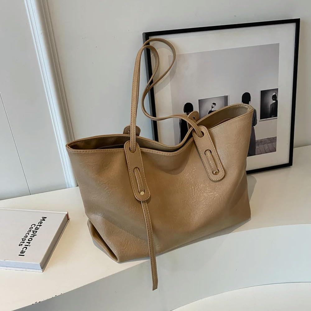 ZBDZSW Bolso de Mano de Gran Capacidad para Mujer, Tendencia de Moda de Invierno, Bolsos de Hombro de Cuero, Bolso de Oficina Khaki