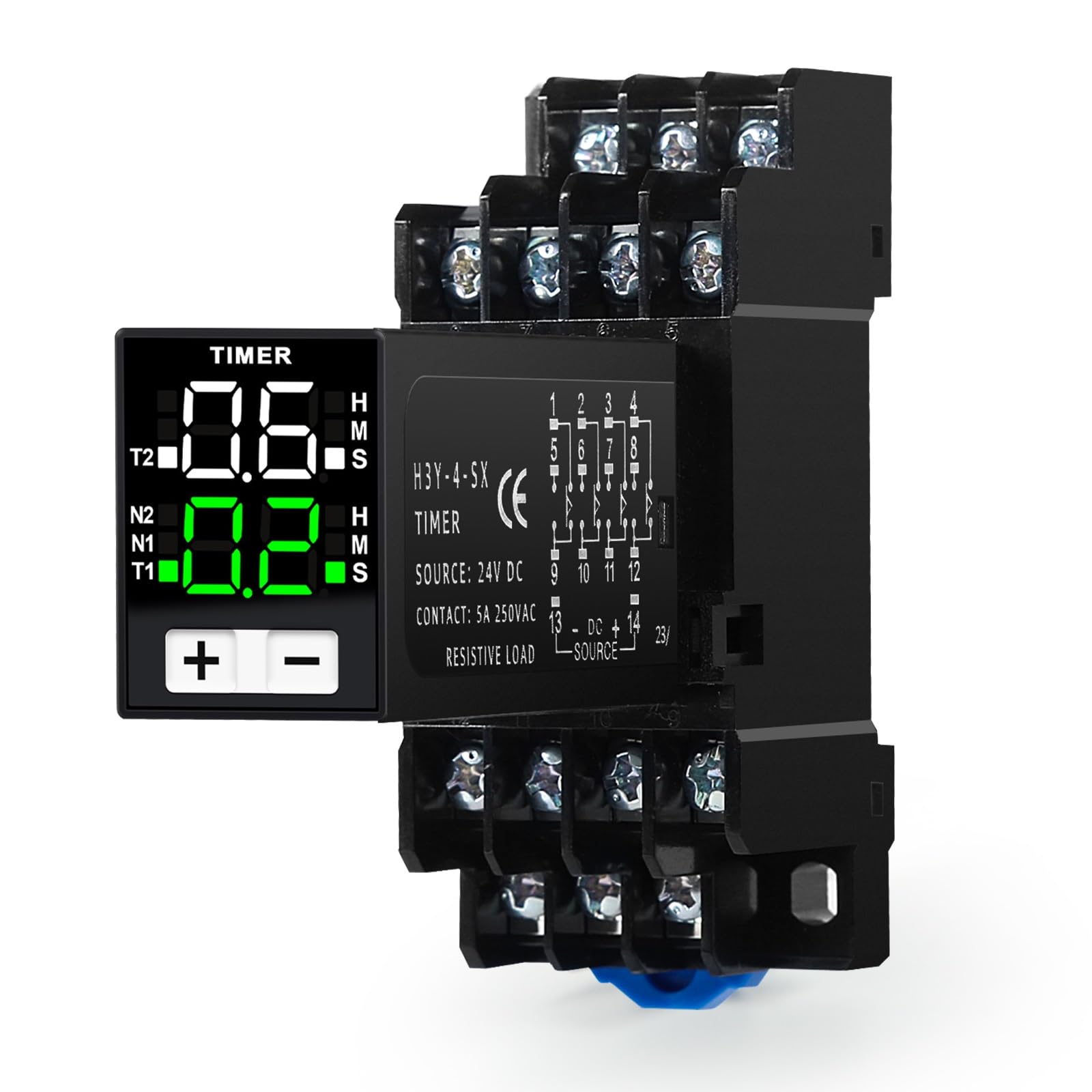 Jadeshay DC24V Digital Cycle Timer Relay with LED display and base.