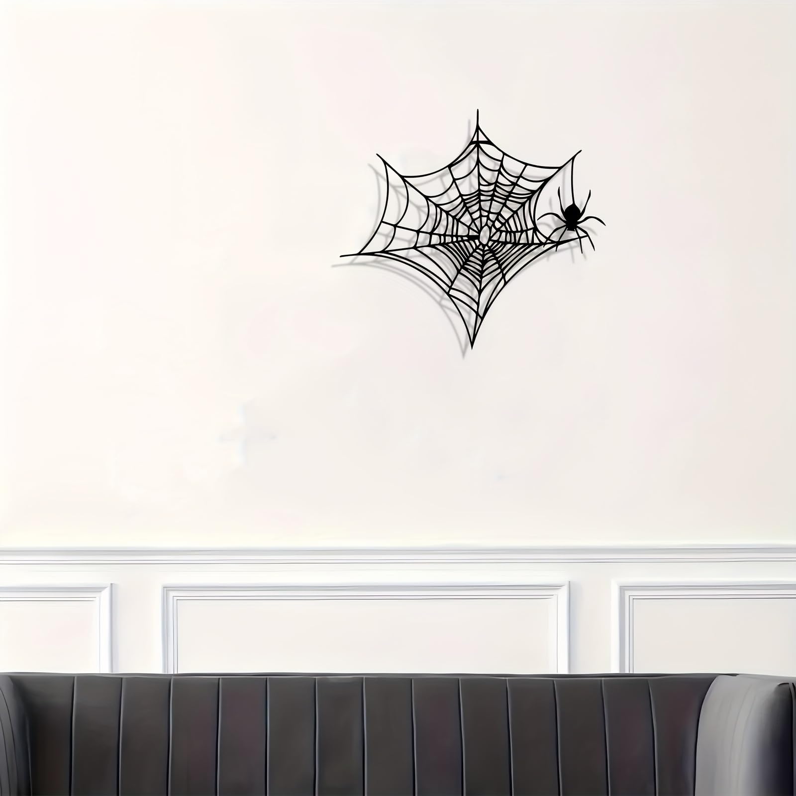 Decoración de pared abstracta contemporánea de metal con diseño de telaraña, estilo gótico, hierro con diseño negro, temática de Halloween, para interiores y exteriores, ideal para porches, patio