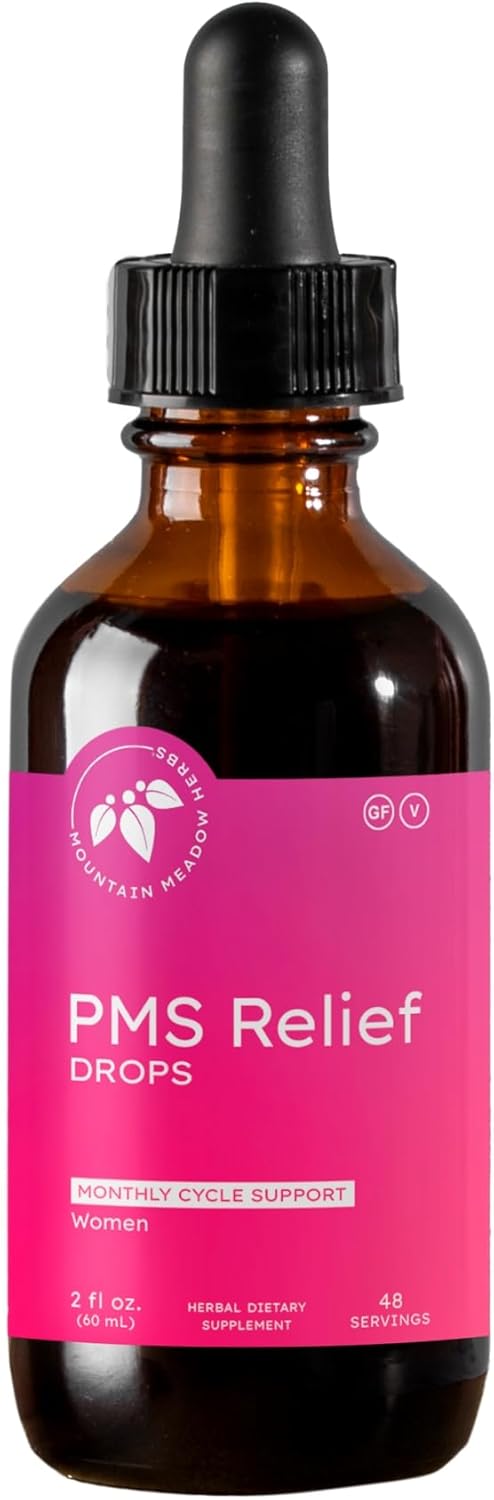 Mountain Meadow Herbs PMS Relief Drops | Liquid Herbal Supplement for Menstrual Period Discomfort | Hormonal Support for PMS Cramps, Mood Swings & Acne with Chaste Tree Berry (Vitex) & Wild Yam 2oz