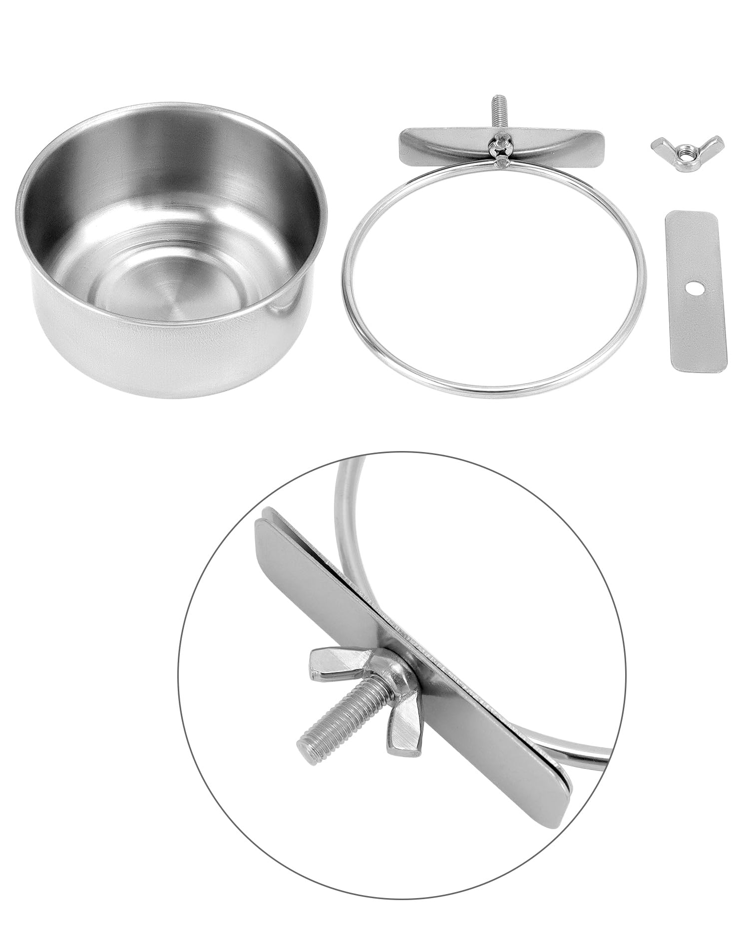 QWORK® Juego de 2 Cuencos Pájaros Jaula, Comedero Pajaros de Acero Inoxidable, Accesorios para Loros y Mascotas Pequeñas (10X4,5 cm)