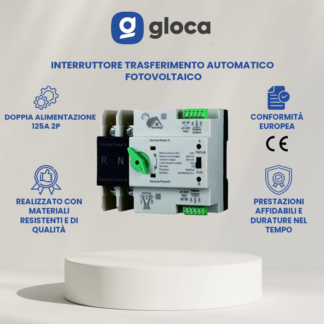 gloca Interruttore Trasferimento Automatico Fotovoltaico A Doppia Alimentazione (125 Ampere, 2P)