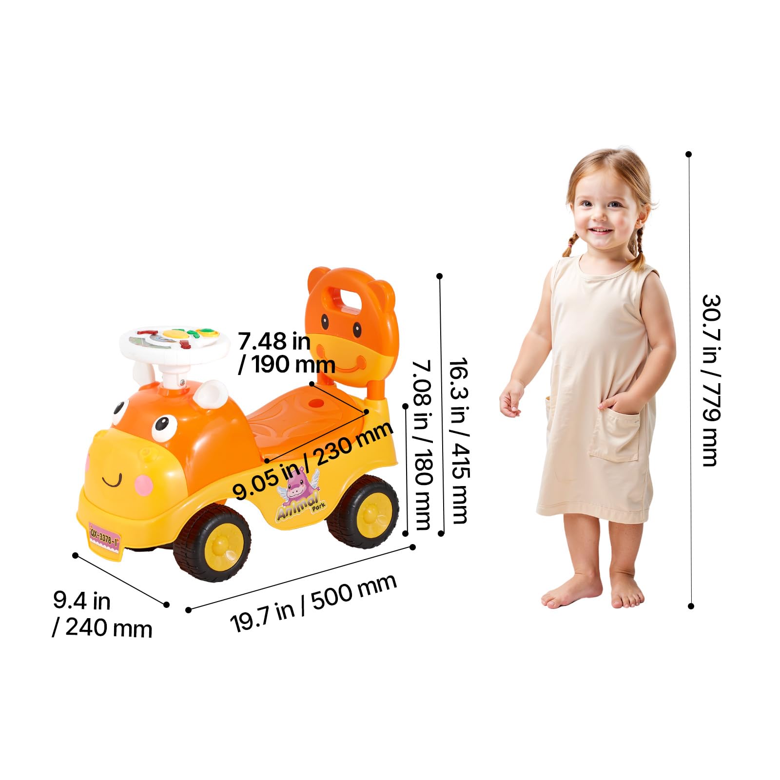 Uargd Ride-On Push Car, Ride-On Toy with Horn and Music, 48.5 lbs Weight Capacity, Under-Seat Storage, Foot-to-Floor Walker — view 8