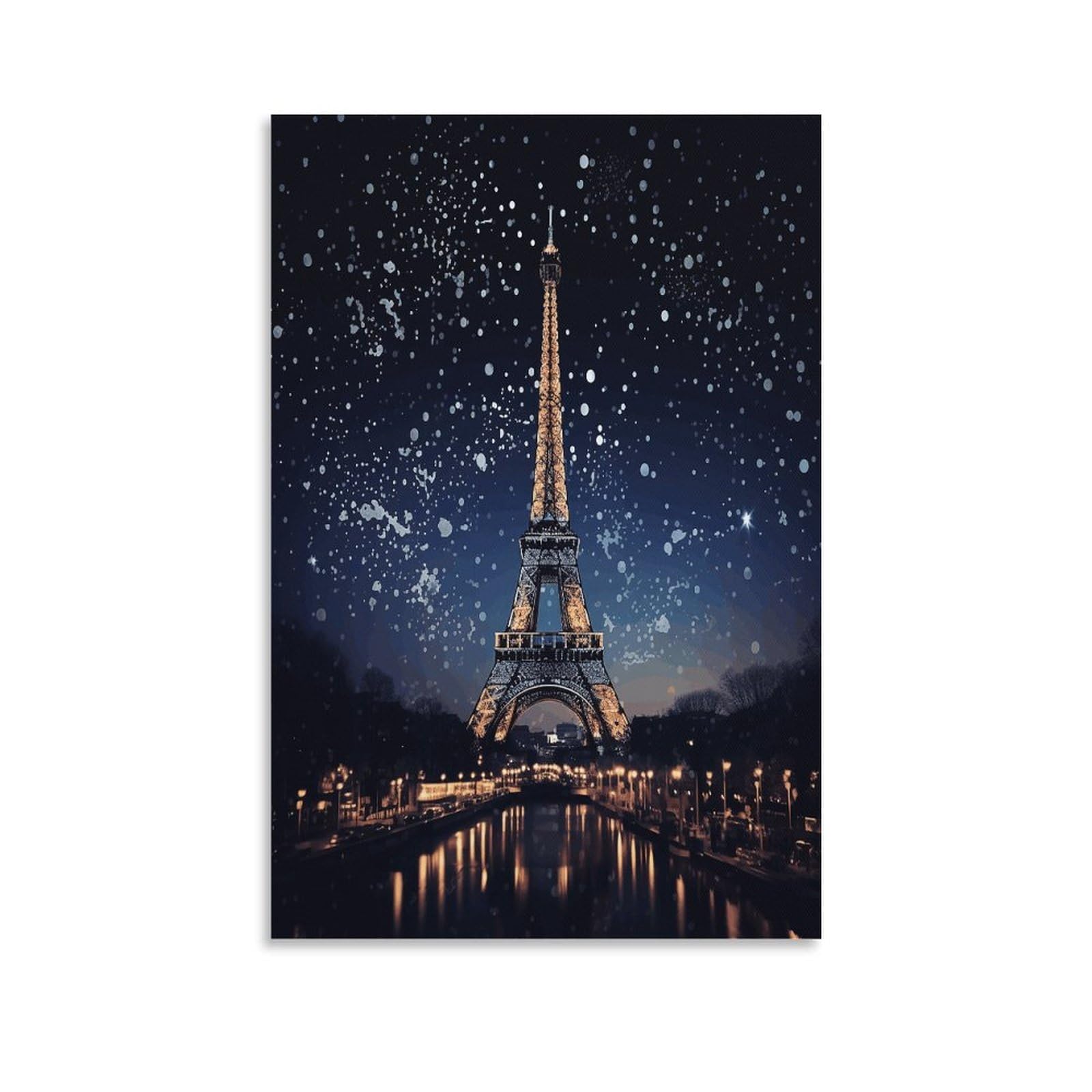 Night Paris Eiffel Tower Canvas Wall Art on Canvas Prints Artwork Exquisite Decor Artwork Hang Wall Picture Hangable Decor Painting Picture Printed Poster Art for Home Decor 24x36inch(60x90cm)