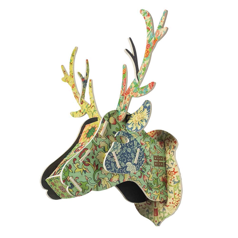 Décoration murale tête de cerf en bois puzzle 3D pour salon chaleureux