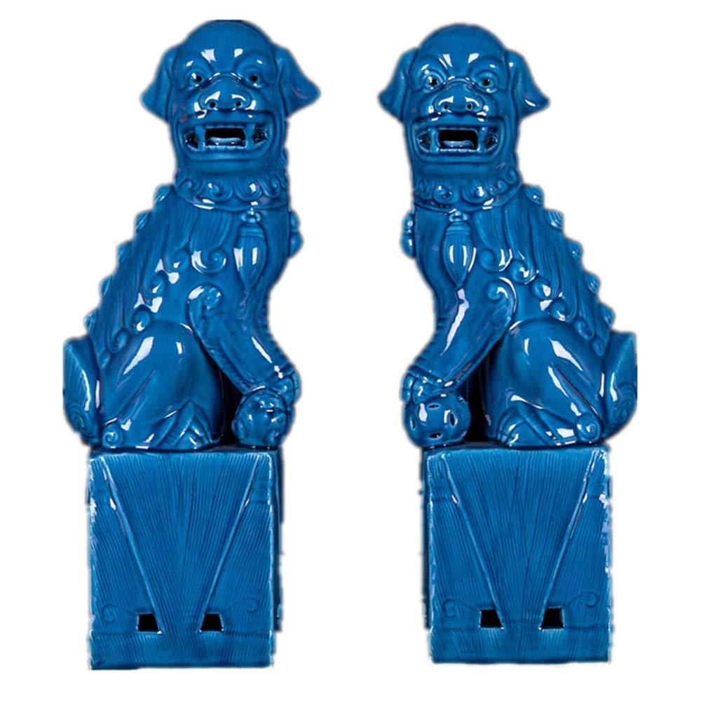 YNIYUJKL Feng Shui Ornaments Beijing Lions Pair Fu Foo Dogs Statues Ceramic Chinese Decor Prosperity Accessories,Home And Office Sculpture