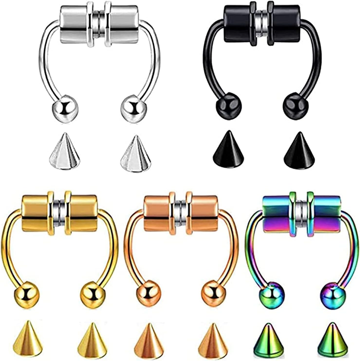KASTWAVEFake Nose Ring Hoop Magnetic Septum Nose Ring Horseshoe Stainless Steel Faux Fake Nose Septum Rings Non-Pierced Clip On Nose Hoop Rings