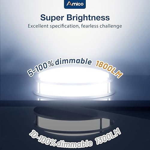 Miniatura 5 de Amico Paquete de 2 lámparas LED de techo empotradas de 12 pulgadas con luz nocturna, 2700K3000K4000K5000K6500K seleccionables, lámpara de techo