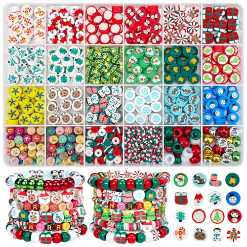 Image of Gionlion Christmas Beads Bracelet Making Kit, 800 Pcs Polymer Clay Beads Jewelry Kit for Girls, Holiday DIY Craft with Christmas Crafts Charms, Perfect Stocking Stuffer for Kids