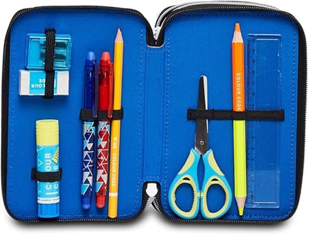Astuccio scuola Seven Atalanta - 3 piani completo di cancelleria per bambino + portachiave