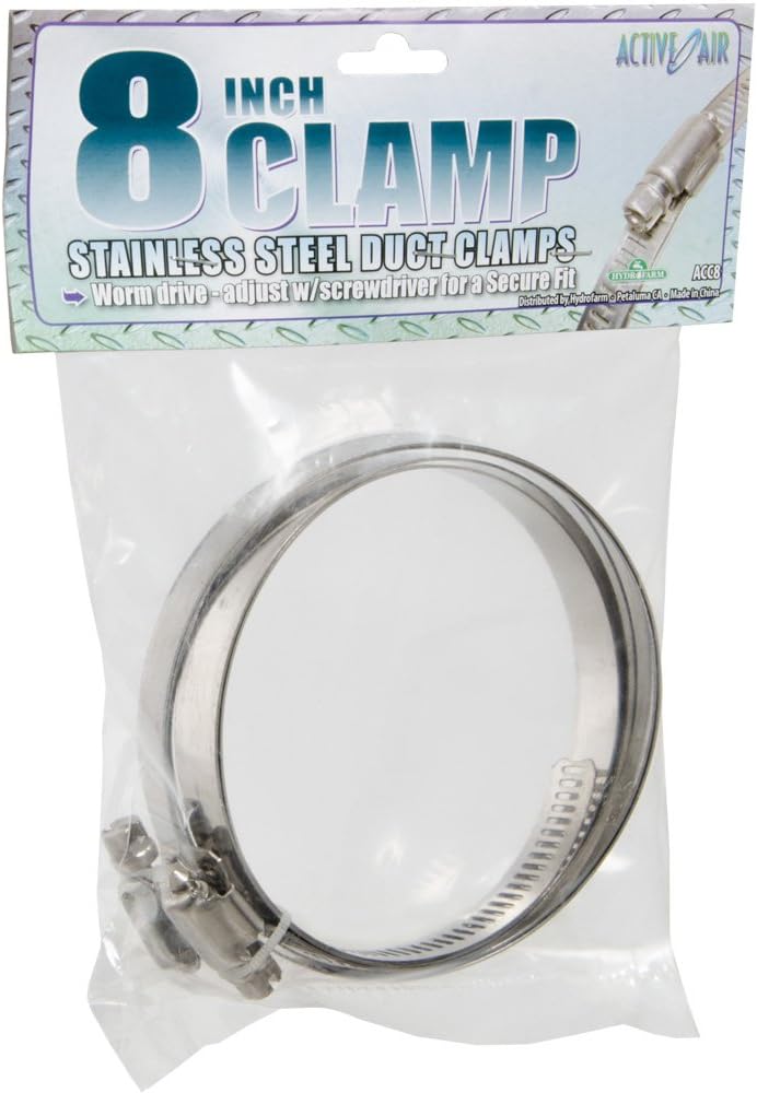Hydrofarm Active Air Stainless Steel Duct Clamps, 6" (Pack of 2), Rust Resitant, Adjustable with Screwdriver, Secure Fit