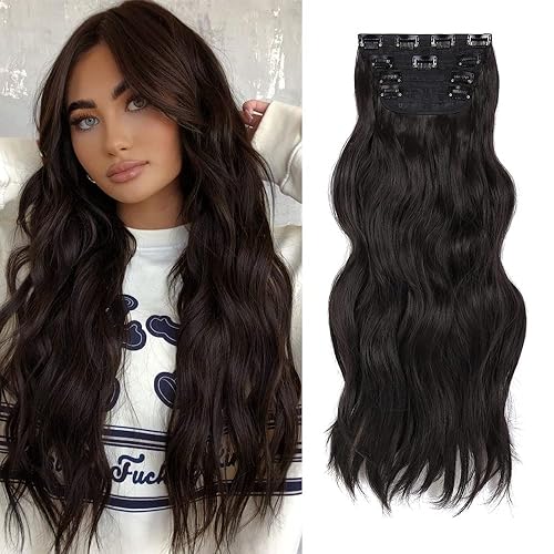 Extensiones de cabello sintético con clip, de 20 pulgadas, largo, ondulado, grueso, de cabeza completa, de doble trama, suave, natural, para