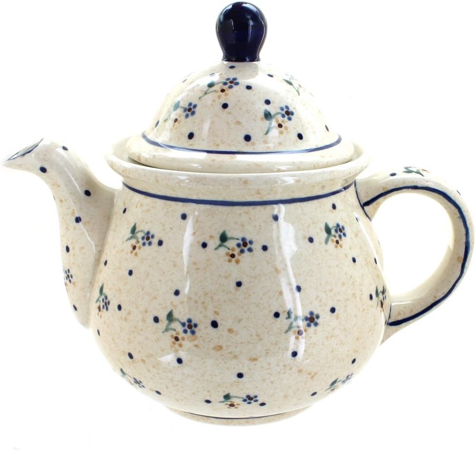Blue Rose Polish Pottery - Blue Grapes Large Teapot with Cobalt Rim - 7 Cup Capacity - Hand-Painted Polish Pottery Ceramic Coffee & Tea Server