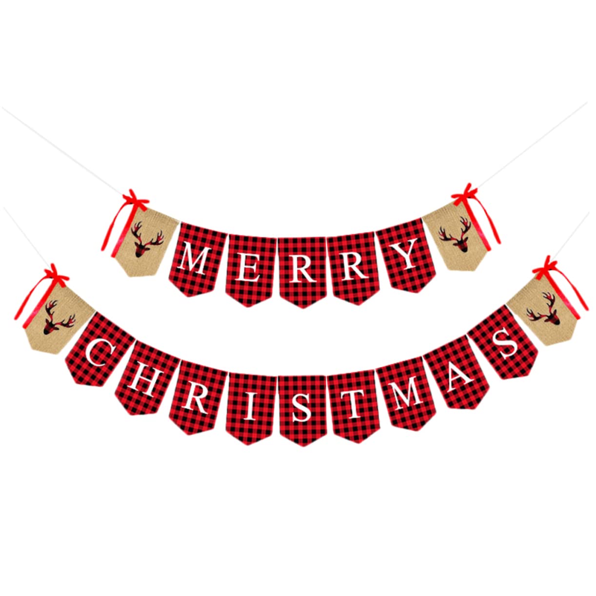 MAGICLULU 2 Set Bandiera Di Natale Banner a Tema Natalizio Bandiera Dell'albero Di Natale Della Stamina Della Festa Di Forniture Per Feste Di Buon Rosso Cotone
