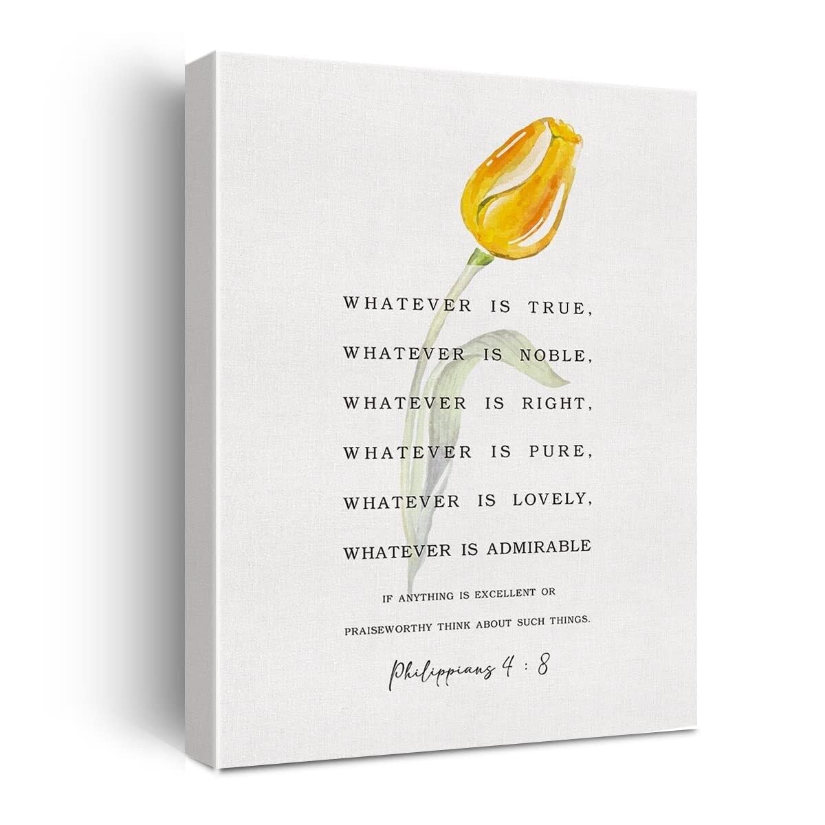 XGINERFEX Philippians 4 8 Bible Verse Floral Modern Canvas Print Whatever is True Whatever is Noble Christian Wall-Art for Home Decor(Unframed,08x12inch(20x30cm))
