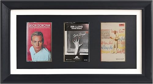 Marco de fotos de cinta de casete, 3 cintas de casete y marco de exhibición, marco de madera maciza y paneles de vidrio de acero de alta definición.