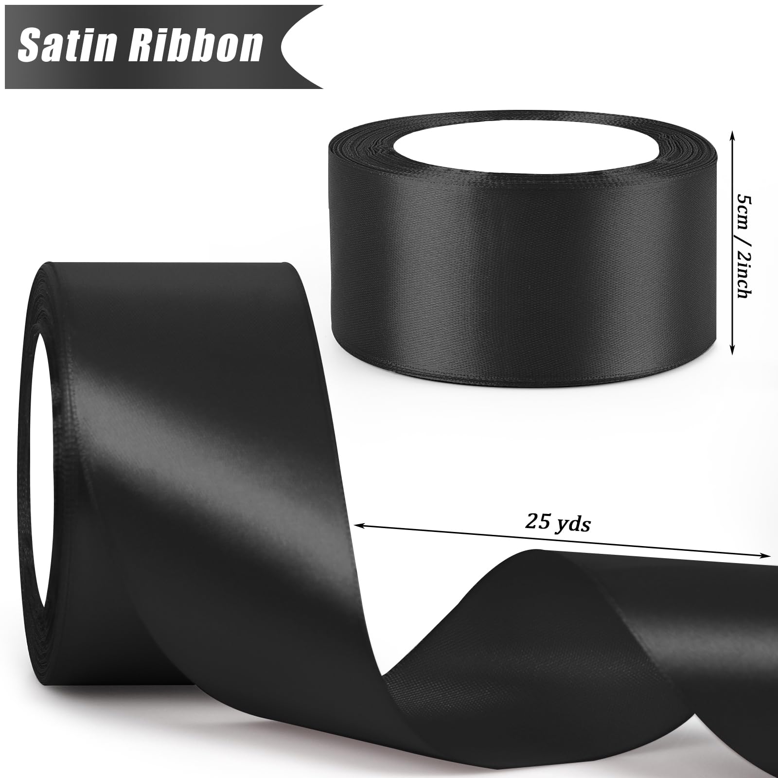 GXFCING Black Ribbon 50mm Wide, 46M Thick Black Satin Ribbon Christmas Ribbon for Gift Wrapping Crafting, DIY Sewing - Image 3