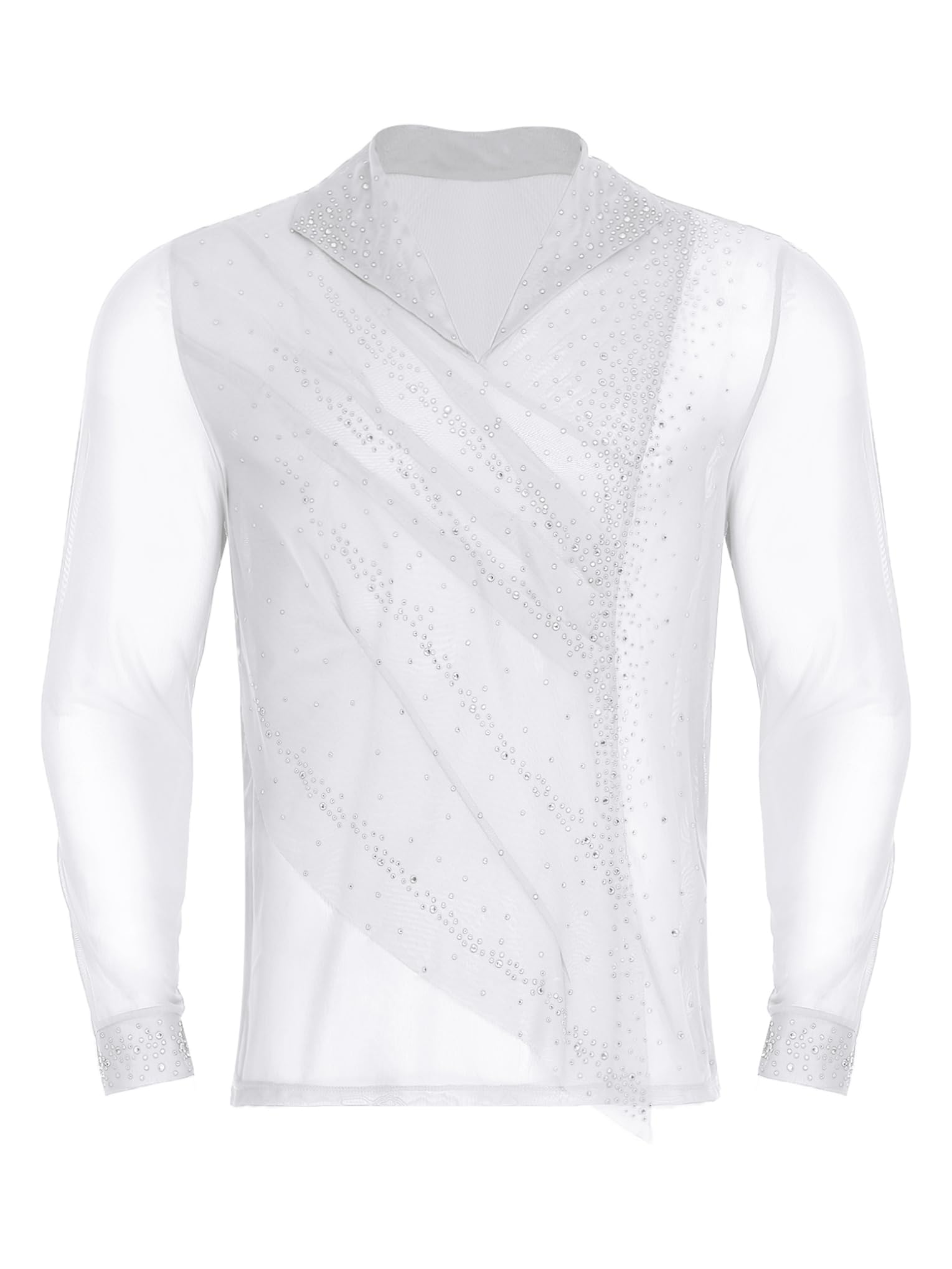 Camisa Baile de Salón para Hombre Leotardo Baile Latino Camisa de Patinaje Artístico para Competición S-XXL