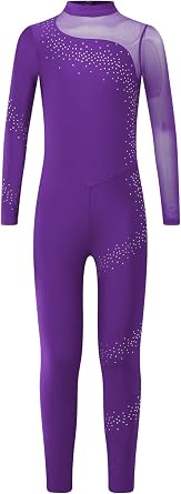 Girls' Long-Sleeved Gymnastics Leotard Glitter Ballet Suit Kids Full Body Jersey Figure Skating Body Sport Jumpsuit
