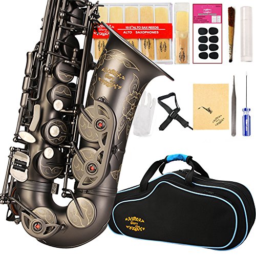 Image of GLORY Engraved Flower High Grade Antique Finish Series PR3, E Flat Alto Saxophone with 11reeds,8 Pads Cushions,case,carekit