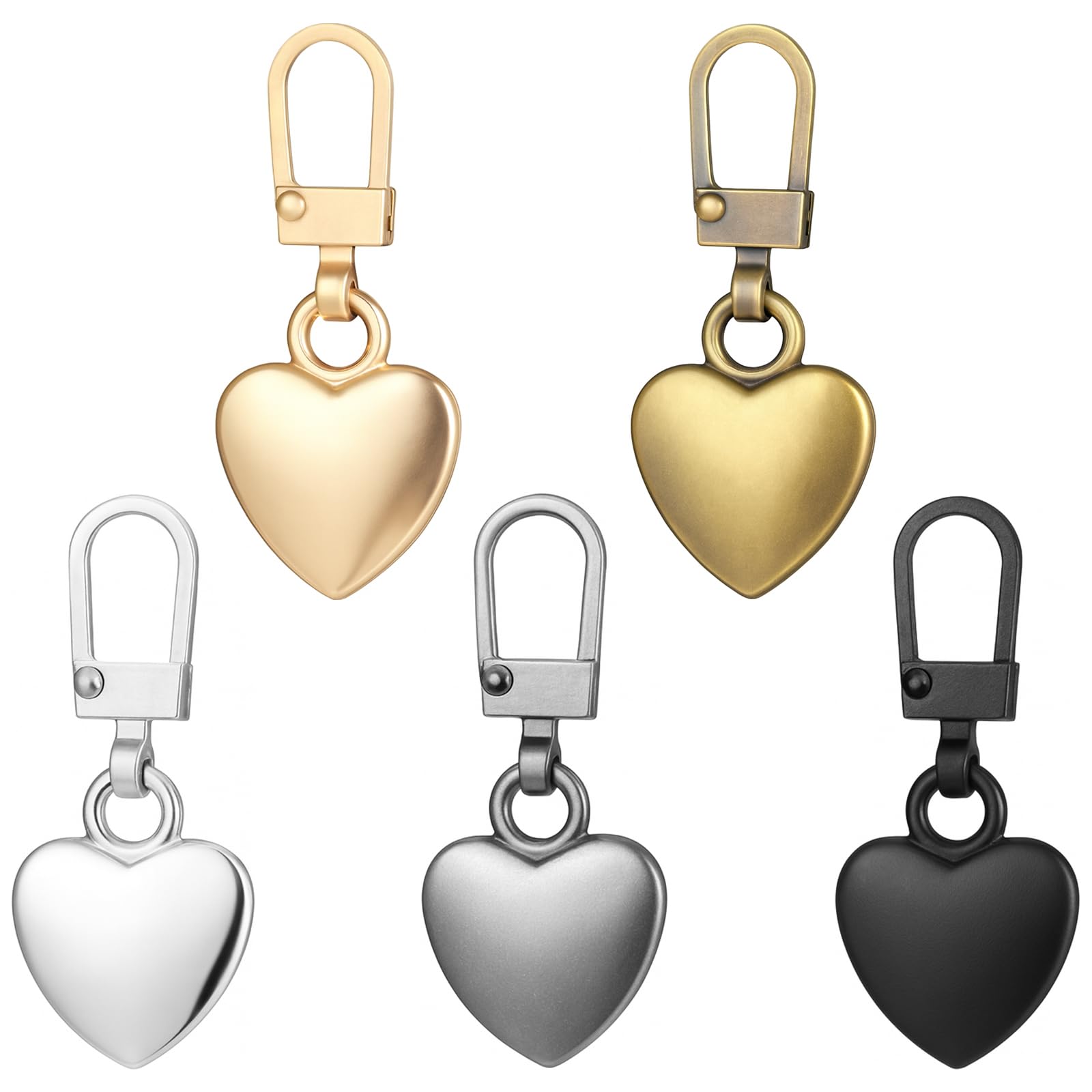 5 tiradores de cremallera en forma de corazón, multicolor, decorativos, de repuesto, accesorios de costura prácticos para abrigos, chaquetas, pantalones, ropa, equipaje, costura, bricolaje