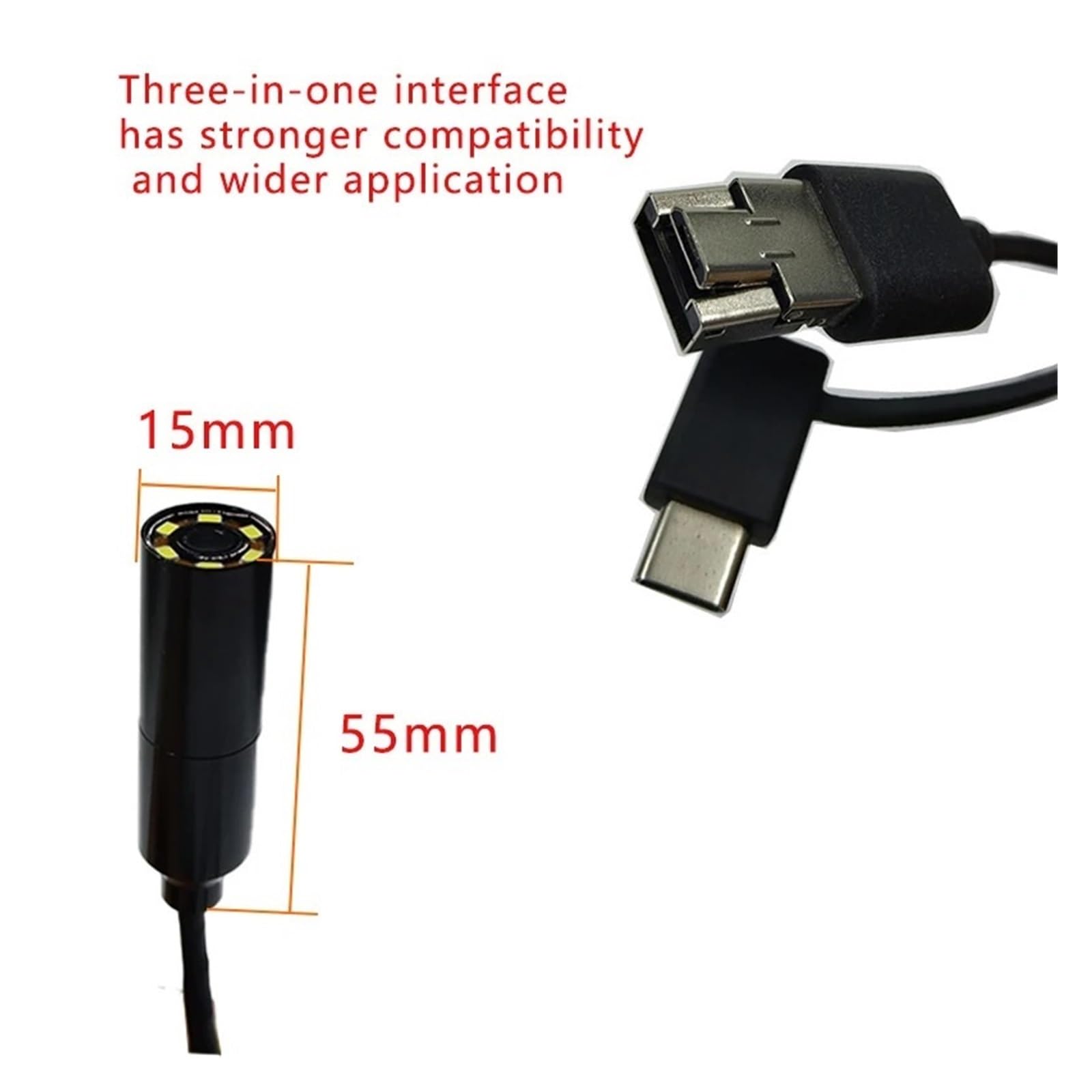 Boroskop, Kamera endoskopowa do wykrywania rurociągów Detektor HD Bez napędu USB Autofokus 75 stopni(5m)