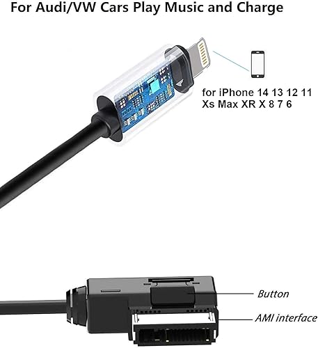 Miniatura 2 de Cable adaptador de carga de audio para automóvil compatible con Apple iPhone 12 11 Xs Max XR X 8 7 6 para Audi A3A4A5A6A8S4S6S8TT, AMI MMI MDI Aux