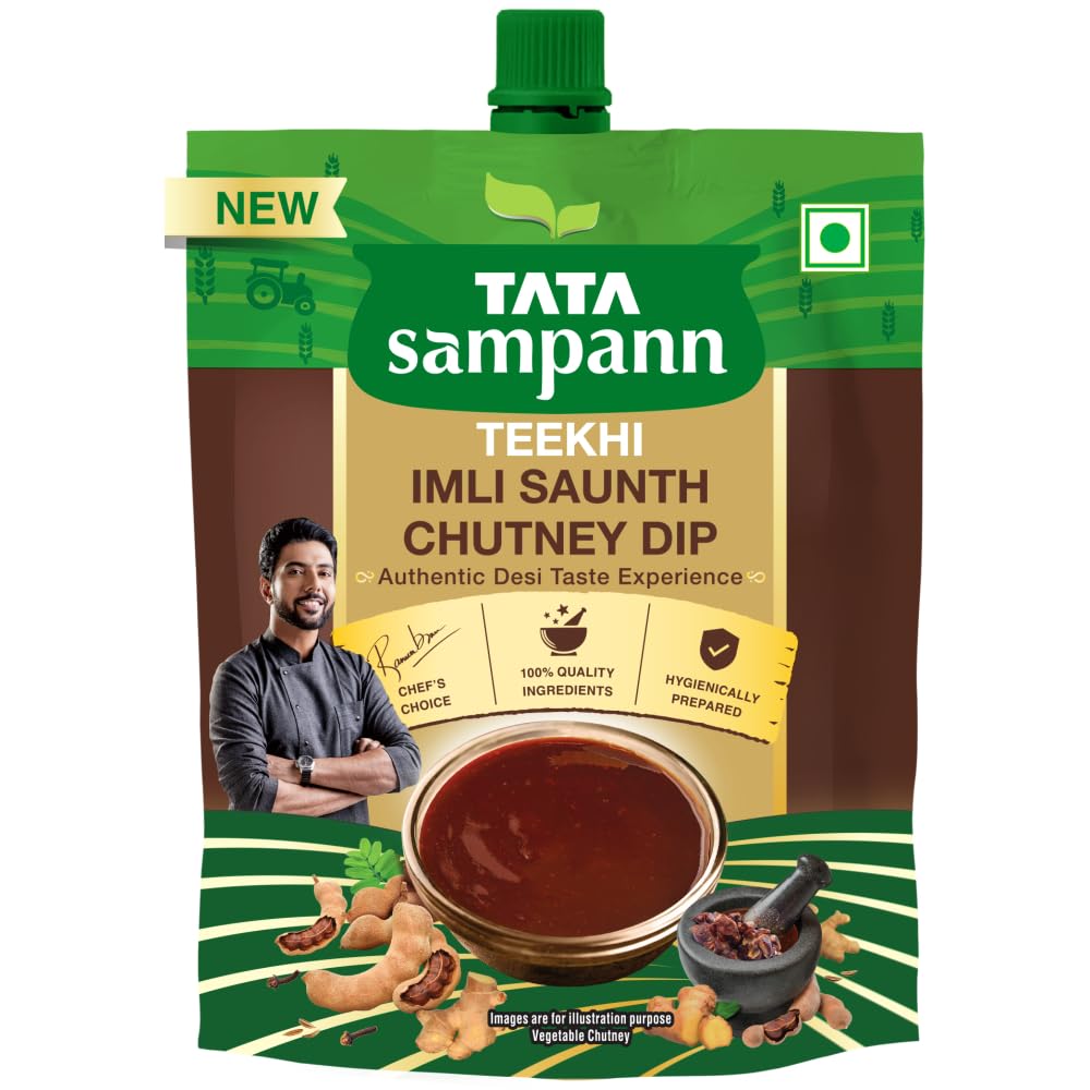 Tata Sampann Teekhi Imli Saunth Chutney Dip, Made with Tamarind & Dry Ginger, Tangy & Spicy Flavor, Ready to eat, Pairs Well with Chaats & Snacks, Quality Ingredients, Hygienically Prepared, 200 g