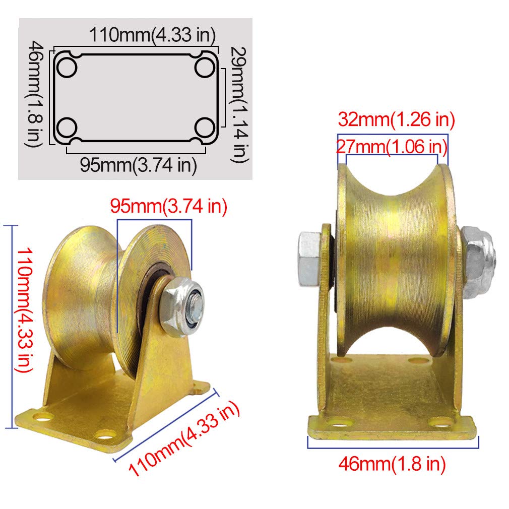 Roues à galets,Roue à rainure en U, Lot de 4 roues rigides robustes, galet directionnel à poulie, double roulement, doré, for machines industrielles, portes coulissantes, portails roulants, rails à câ