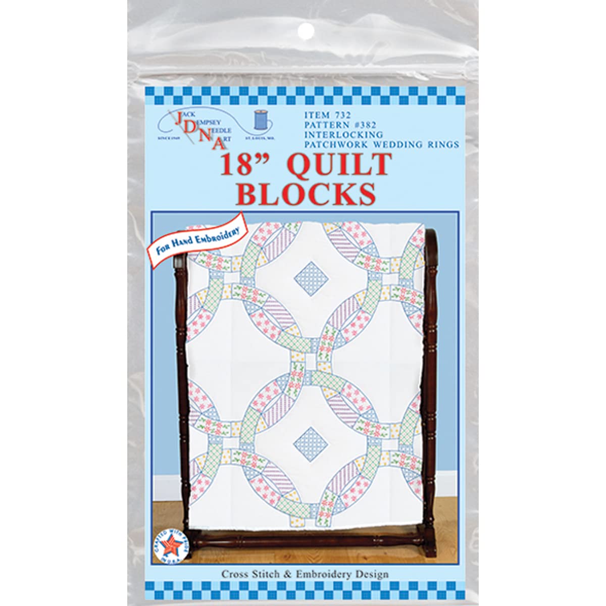Stamped White Quilt Blocks 18x18 6/Pkg-Patchwork Wedding Rings