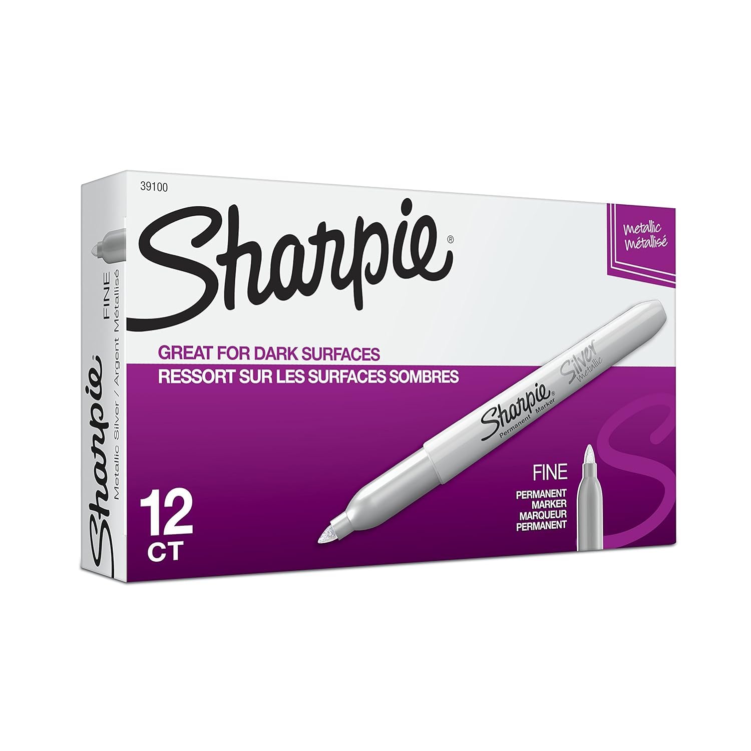 SharpieMetallic Permanent Markers, Fine Point, Silver, 12 Count