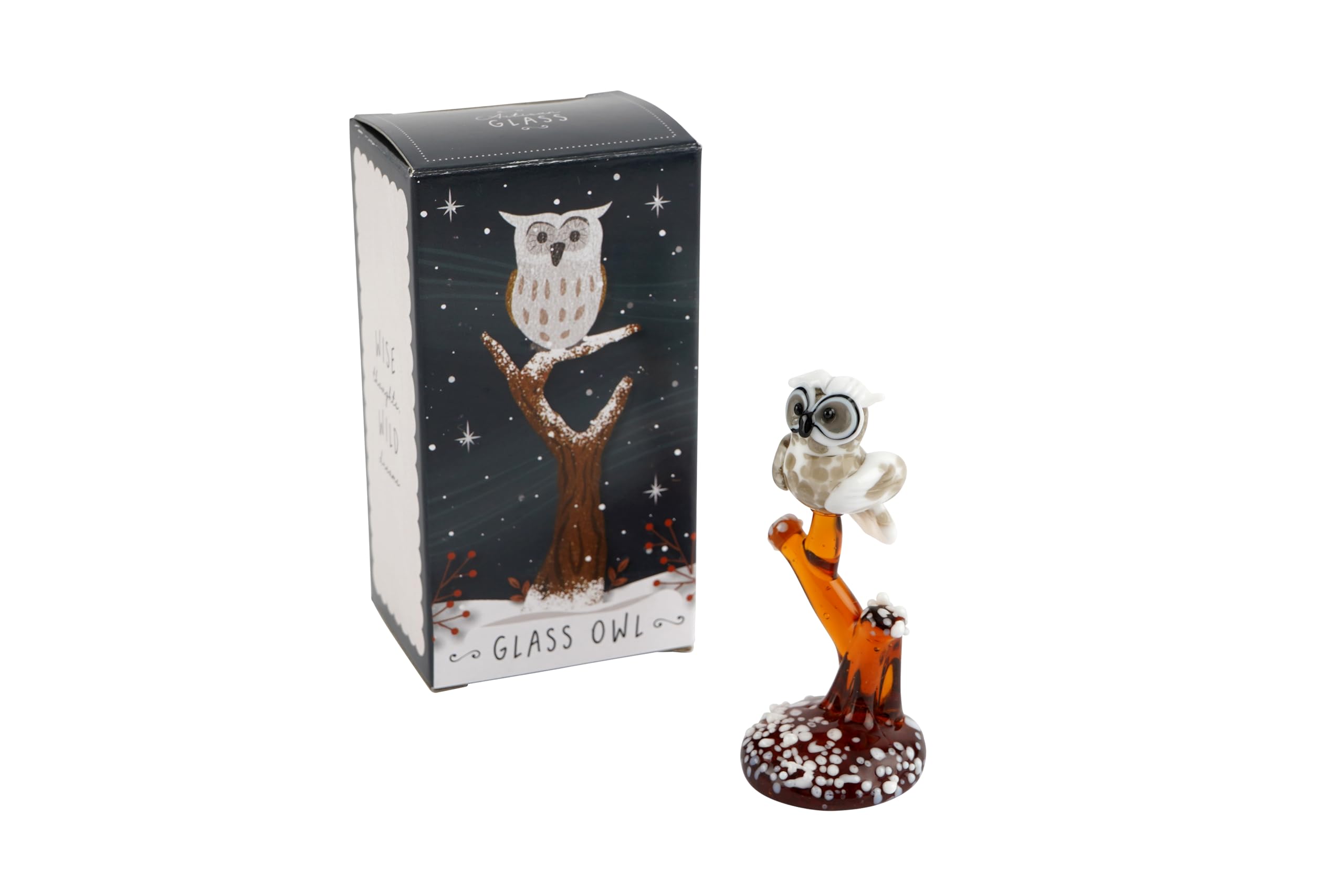 Cgb Giftware Brown | Artisan Glass Owl In Tree In Gift Box | Collectable | Glass Animal | Home Decor | Gb08200