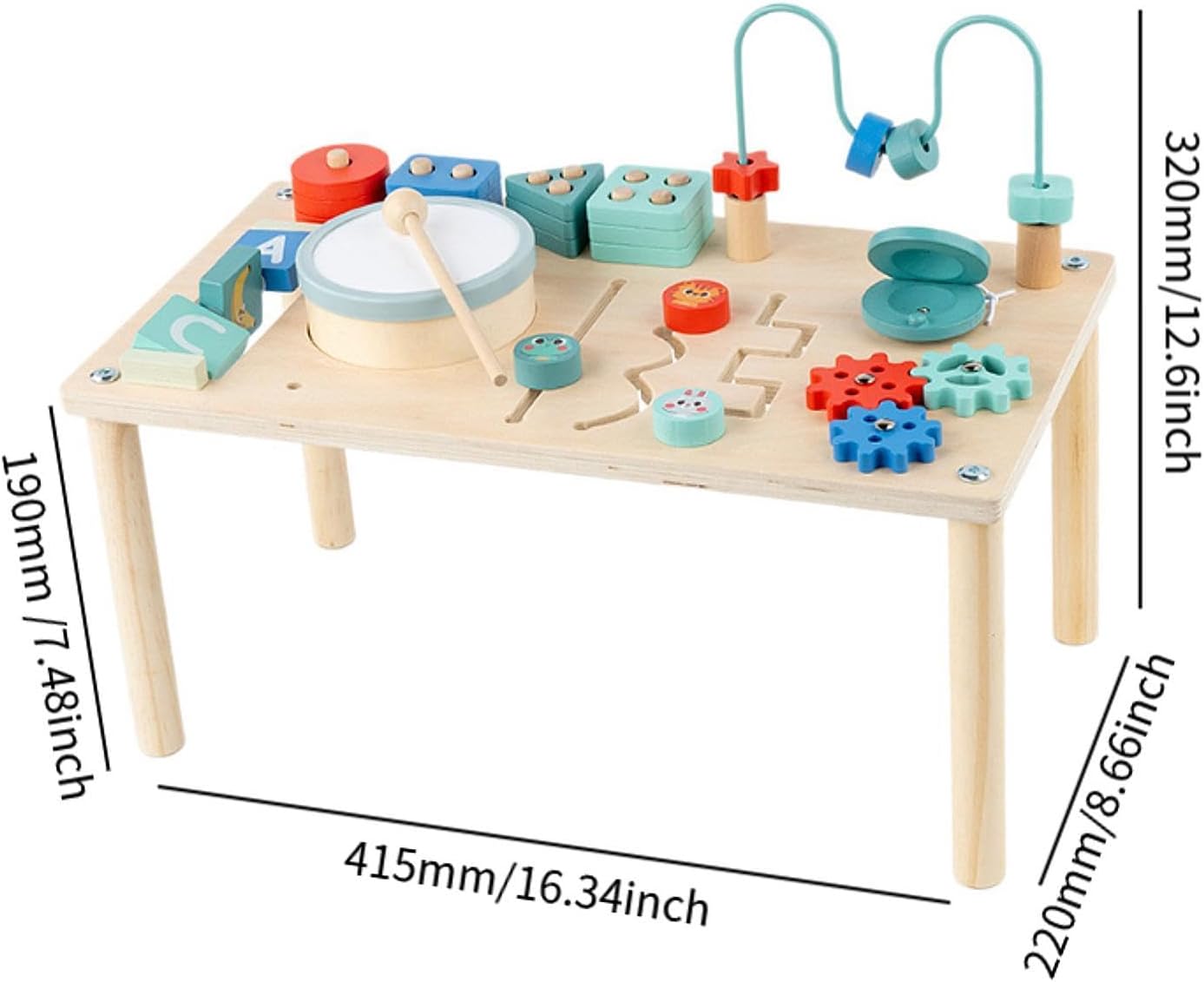 Wooden Activity Table Busy Board with Bead Maze Birthday Gifts Gears Blocks
