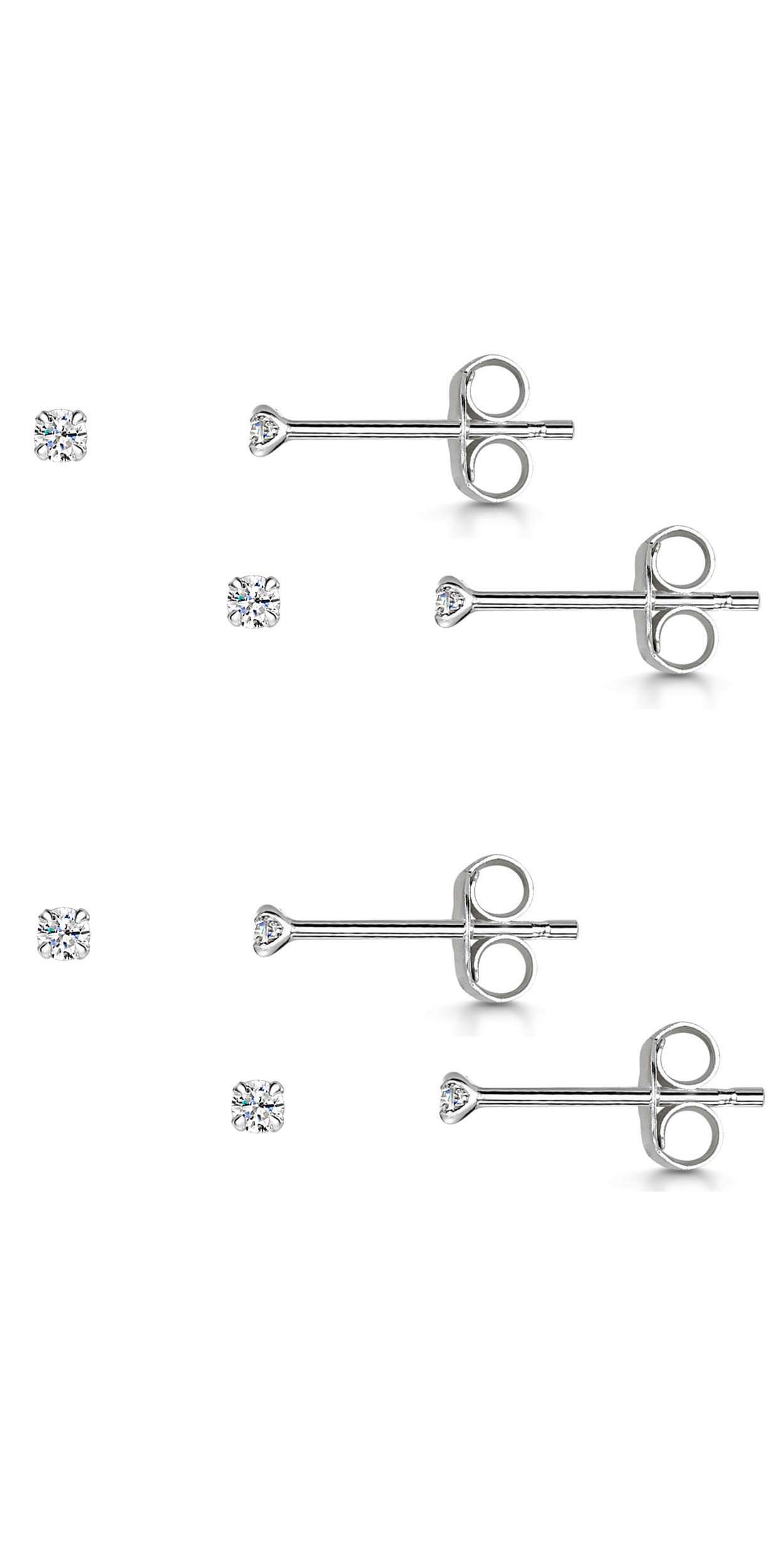 Amberta Pendientes Pequeños en Plata de Ley 925 - Pareja de Aretes Redondos para Mujer - Set de Pendientes de Moda - Diferentes Modelos y Tamaños